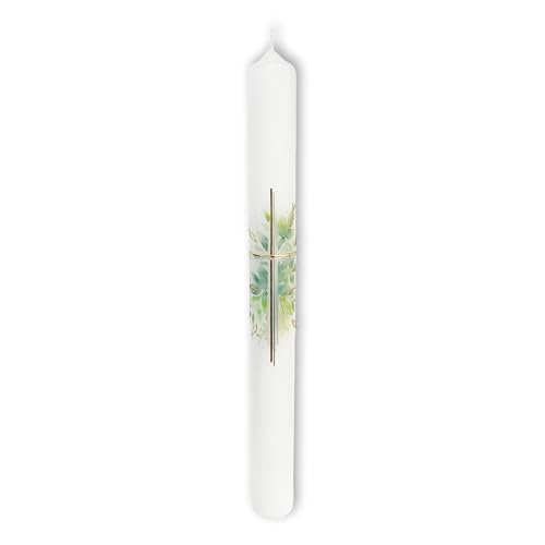 FRITZ COX Taufkerze "Glaube erwächst" - Eukalyptus mit goldenem Kreuz | Paraffinkerze made in Germany (400x40mm) von Fritz Cox