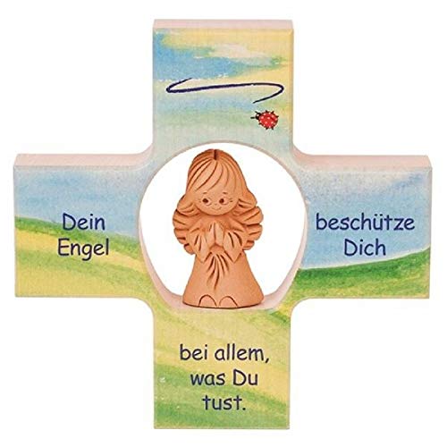 Fritz Cox® - Dein Engel beschütze Dich' - Kinder-Holz-Kreuz mit Engel (Namens-Engel) - 12cm x12 cm (Tonengel) von Fritz Cox