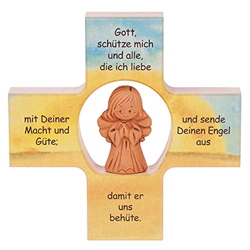 Fritz Cox® 'Gott schütze mich und alle die ich liebe' - Holz-Kreuz mit Schutz-Engel - 12cm x12 cm von Fritz Cox