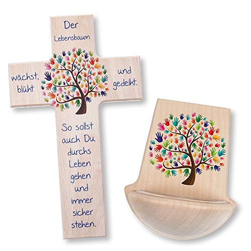Fritz Cox® - Kinder-Set: Kinderkreuz 'Lebensbaum' mit Weihwasserbecken, das ideale Geschenk zur Kommunion und Konfirmation von Fritz Cox