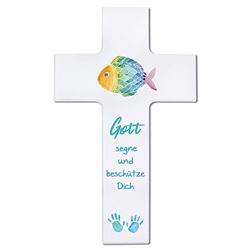 FRITZ COX Wandkreuz 'Gott segne & beschütze Dich' 20cm | Regenbogenfisch, ideal für das Kinderzimmer von Fritz Cox