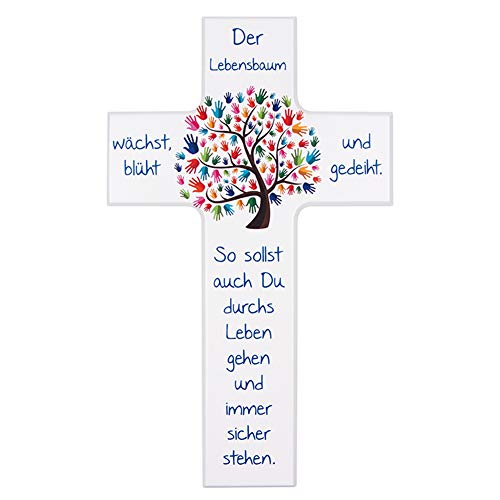 Fritz Cox Holzkreuz LEBENSBAUM mit Gebet | der Lebensbaum wächst, blüht und gedeiht | Geschenk für unsere Liebsten | besonders zur Taufe, Kommunion, Geburt von Fritz Cox