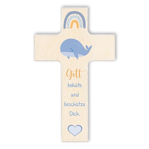 Fritz Cox - Kinderkreuz WAL | christliches Geschenk für Kinder | Gotte behüte und beschütze (braun-blau, 15cm) von Fritz Cox