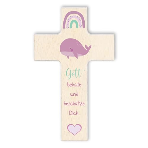 Fritz Cox - Kinderkreuz WAL | christliches Geschenk für Kinder | Gotte behüte und beschütze (braun-rosa, 15cm) von Fritz Cox