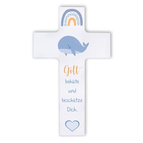 Fritz Cox - Kinderkreuz WAL | christliches Geschenk für Kinder | Gotte behüte und beschütze (weiß-blau, 15cm) von Fritz Cox