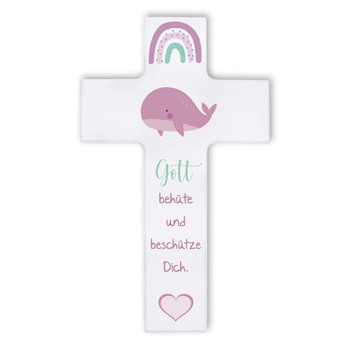 Fritz Cox - Kinderkreuz WAL | christliches Geschenk für Kinder | Gotte behüte und beschütze (weiß-rosa, 20cm) von Fritz Cox