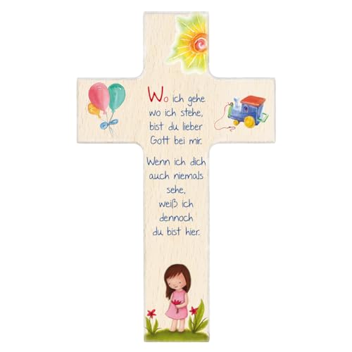 Fritz Cox Kinderkreuz mit Spruch | Wo ich gehe, wo ich stehe | christliches Geschenk | buntes Kinderkreuz mit Mädchen | in Geschenkverpackung | 20cm, Mädchen, natur von Fritz Cox