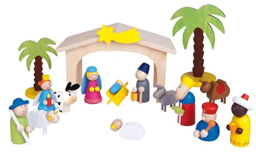Fritz Cox Kinderkrippe aus Holz - handbemalte Holz-Kinder-Krippe inkl. Krippenstall in Geschenkverpackung | Weihnachtskrippe für Familien mit Kindern (Sternschnuppe) von Fritz Cox
