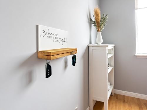 Fritz Cox Schlüsselbrett Eiche massiv mit Spruch – Magnetisch, mit Fräsungen & Wandaufhängung – Inkl. Deko-Tafel – 30x10 cm – Handarbeit aus Deutschland (Zuhause ist...) von Fritz Cox