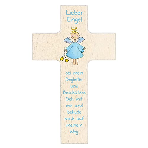 Kinderkreuz 'Engel sei mein Begleiter' 15cm Blau natur von Fritz Cox