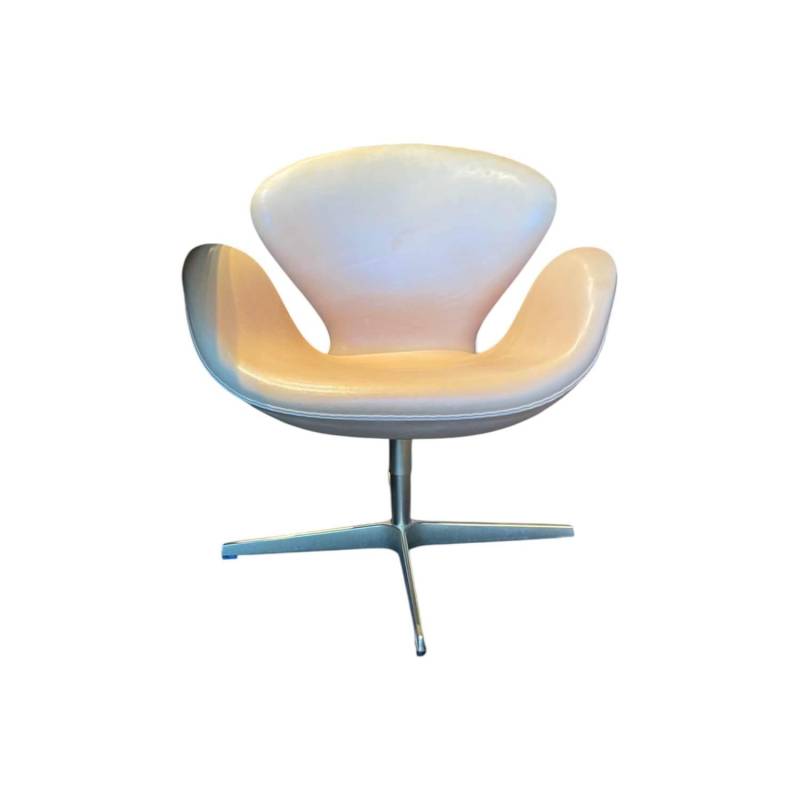 Stuhl Swan Chair Pure Leather Leder Natur Beige Gestell Vergoldet Drehbar von Fritz Hansen