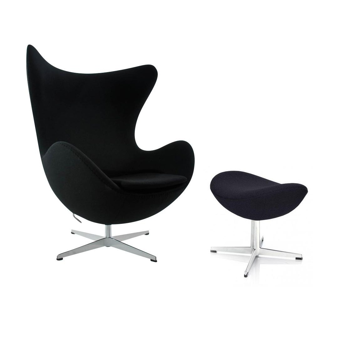 Fritz Hansen - Aktion Egg Chair/Das Ei™ Sessel + Hocker Stoff - schwarz/Gestell Aluminium/Stoff Tonus 128/Gestell Aluminium satinpoliert/Sessel... von Fritz Hansen