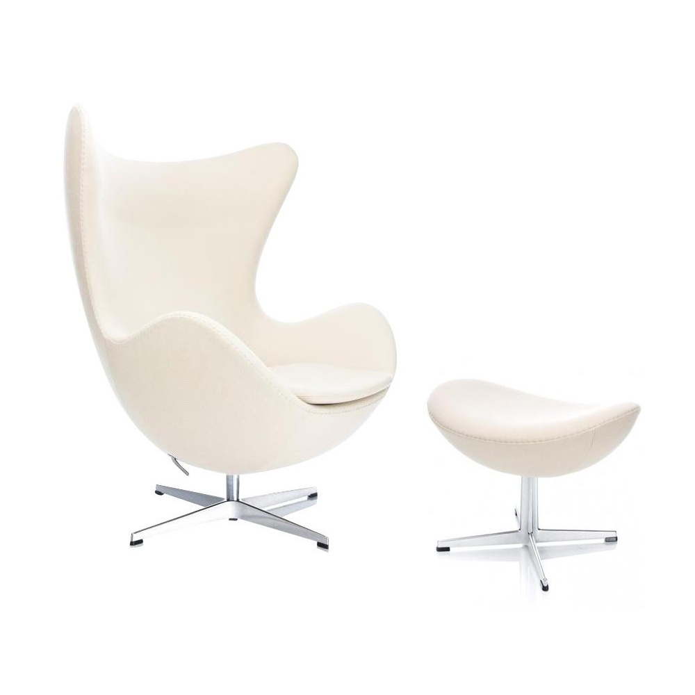 Fritz Hansen - Aktion Egg Chair/Das Ei™ Sessel + Hocker Stoff - weiß/Gestell Aluminium/Stoff Fame 60005/Gestell Aluminium satinpoliert/Sessel... von Fritz Hansen