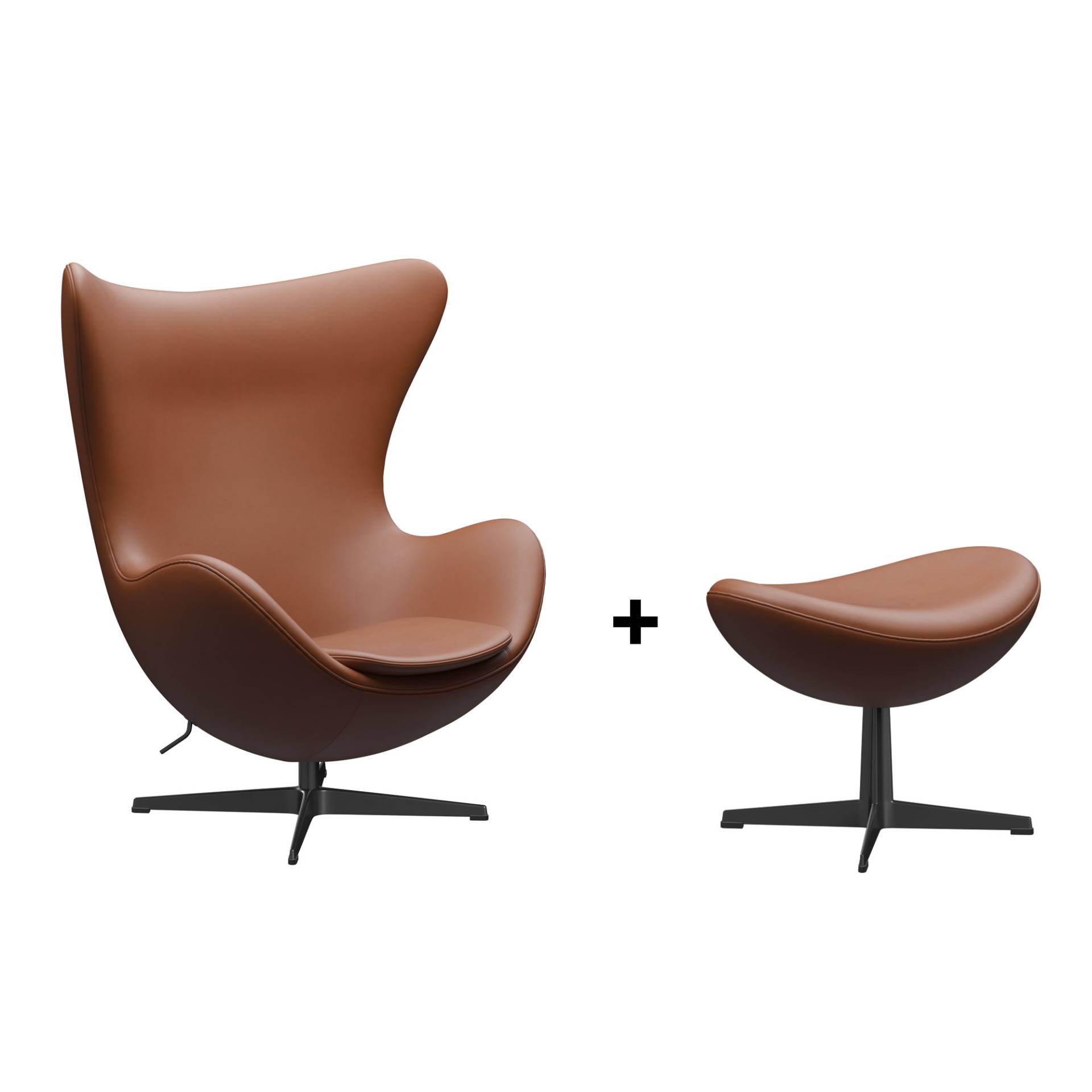 Fritz Hansen - Aktionsset Egg Chair/Das Ei™ Sessel Leder+ Hocker gratis - walnuss/Essential Leder/Gestell Aluminium schwarz/Sessel 86x107x79-95cm/Hock von Fritz Hansen