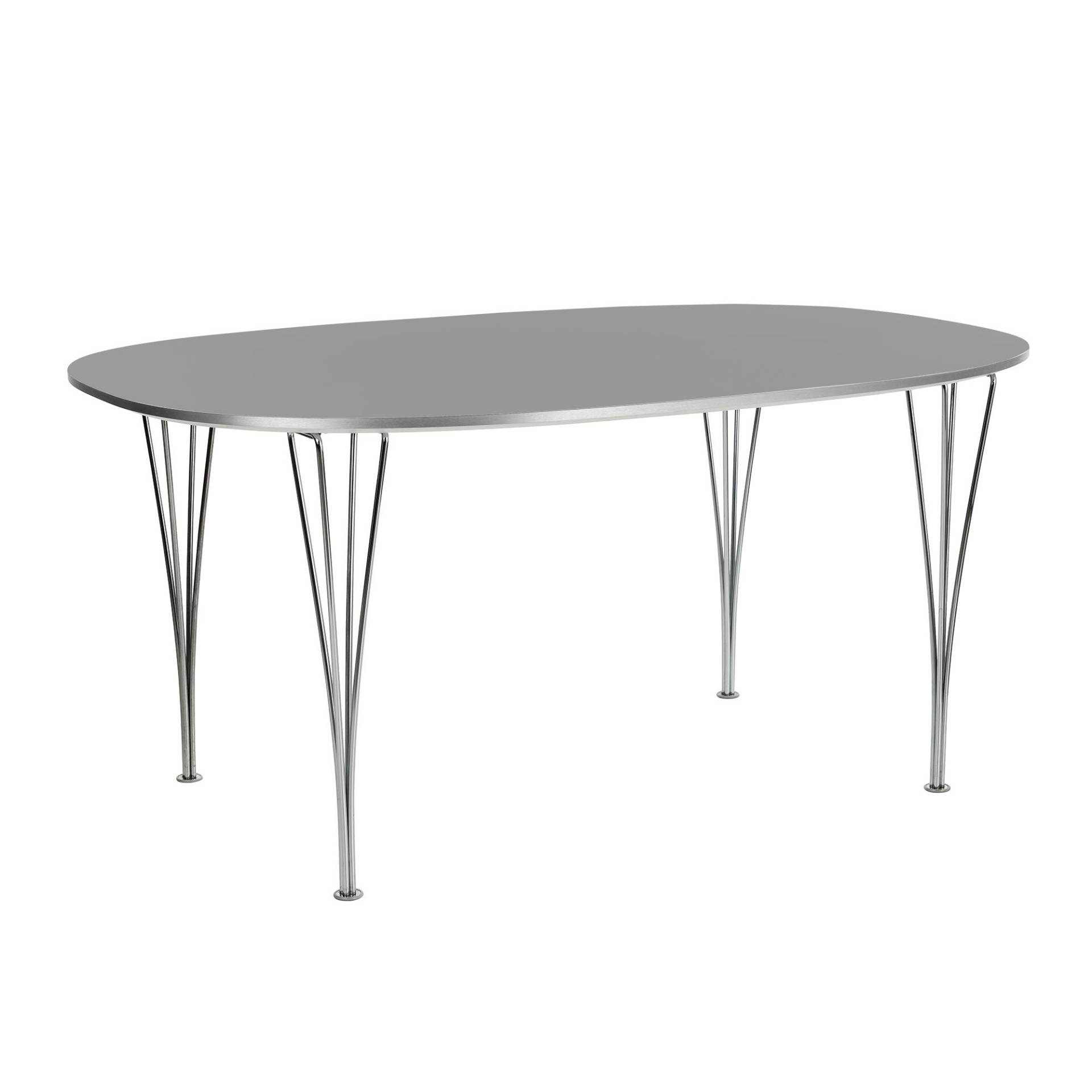 Fritz Hansen - B612 Super-elliptischer Tisch 150x100x72cm - grau/Tischplatte Laminat mit Aluminiumka/Gestell Stahl verchromt/LxBxH 150x100x72cm von Fritz Hansen