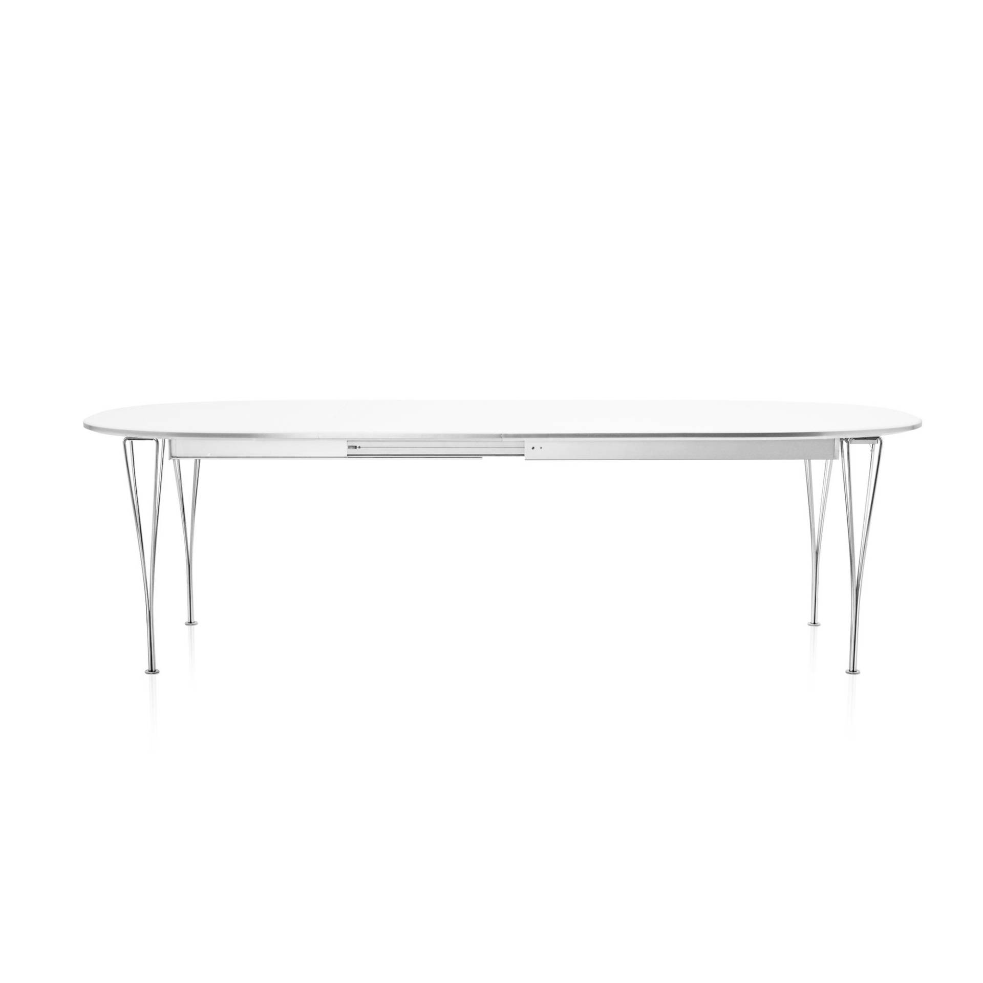 Fritz Hansen - B619 Super-elliptischer Tisch ausziehbar - weiß/Laminat mit Aluminiumkante/Gestell Stahl verchromt/LxBxH 180/300120x72 von Fritz Hansen