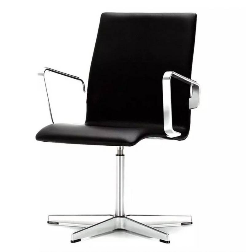 Fritz Hansen Bürostuhl Drehstuhl Oxford Leder Soft Schwarz Gestell Hochglanz Verchromt von Fritz Hansen