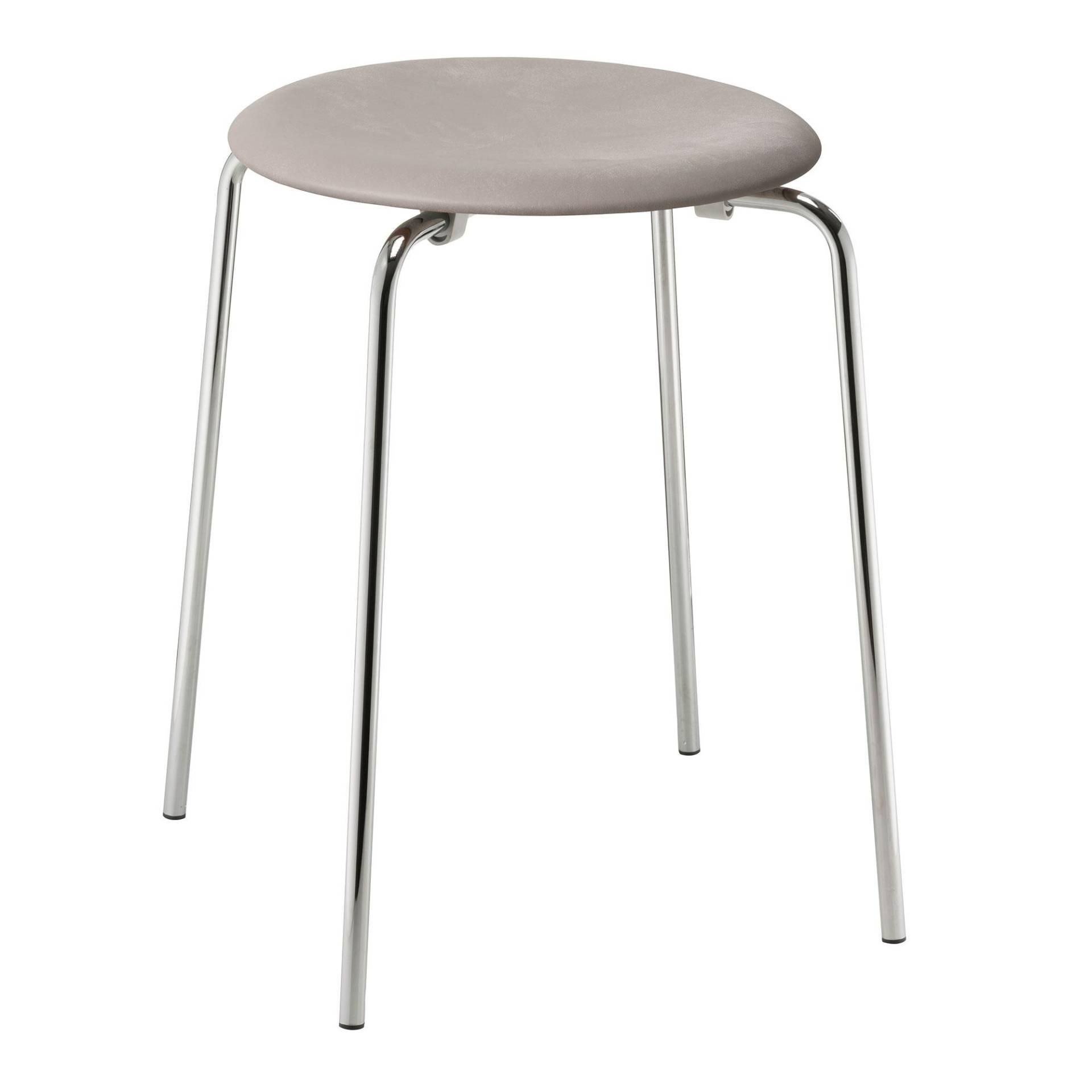 Fritz Hansen - DOT™ Hocker Leder Gestell Stahl verchromt - lavagrau/Sitzfläche Leder/Gestell Stahl verchromt/H 44cm /  Ø 34cm von Fritz Hansen