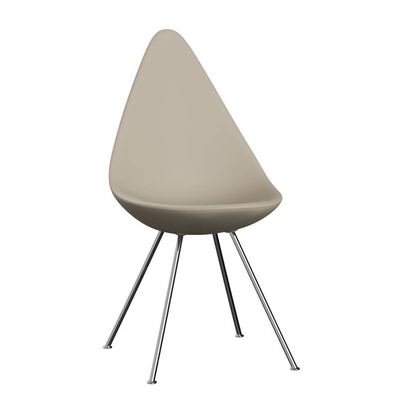 Fritz Hansen - Drop™ Stuhl Gestell verchromt - hell beige/Sitzschale Kunststoff/Gestell Stahl verchromt/BxHxT 45,5x88,5x54,5cm von Fritz Hansen