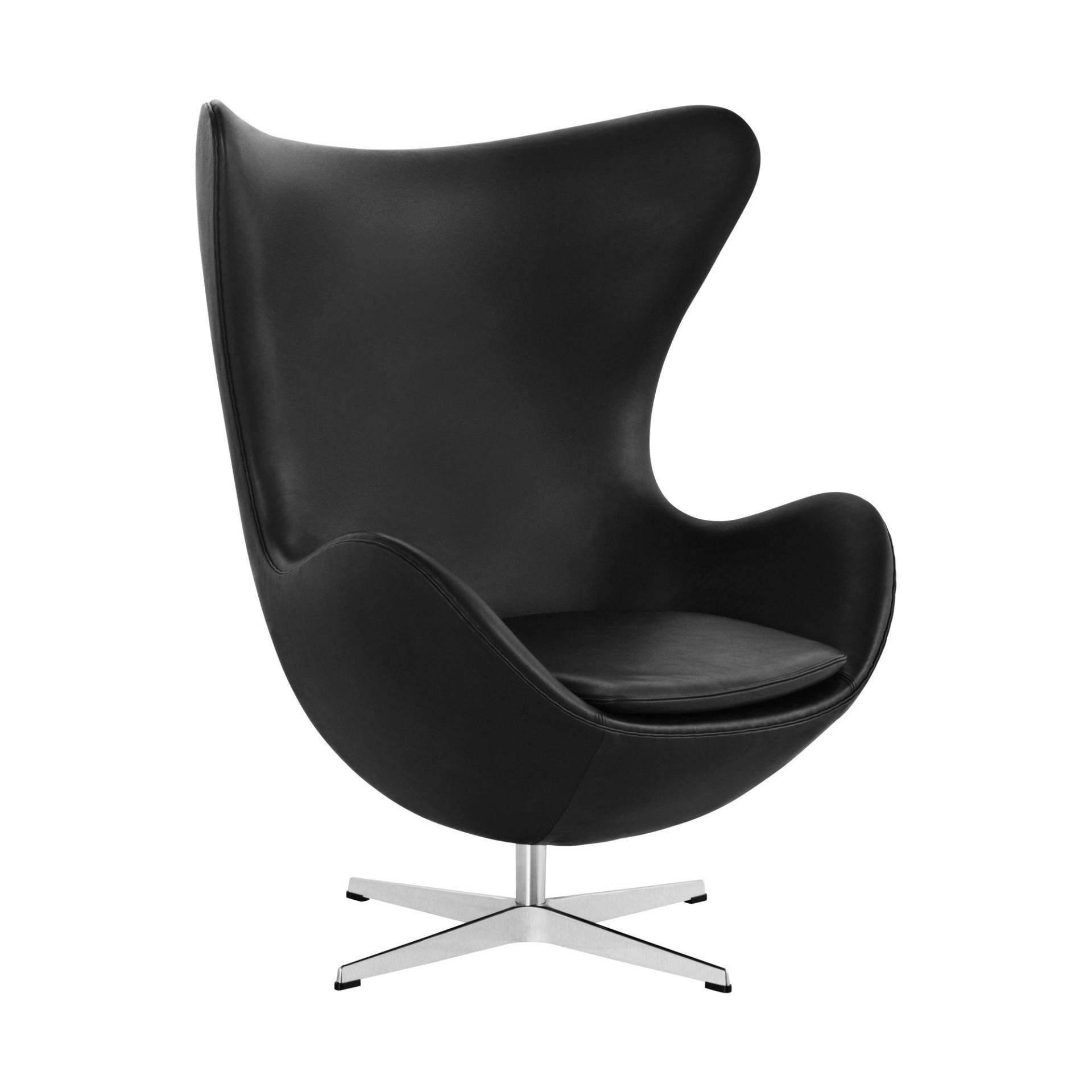 Fritz Hansen - Egg/ Das Ei™ Loungesessel Leder - schwarz/Essential Leder/BxHxT 86x104x79-95cm/Gestell satinpoliertes Aluminium von Fritz Hansen