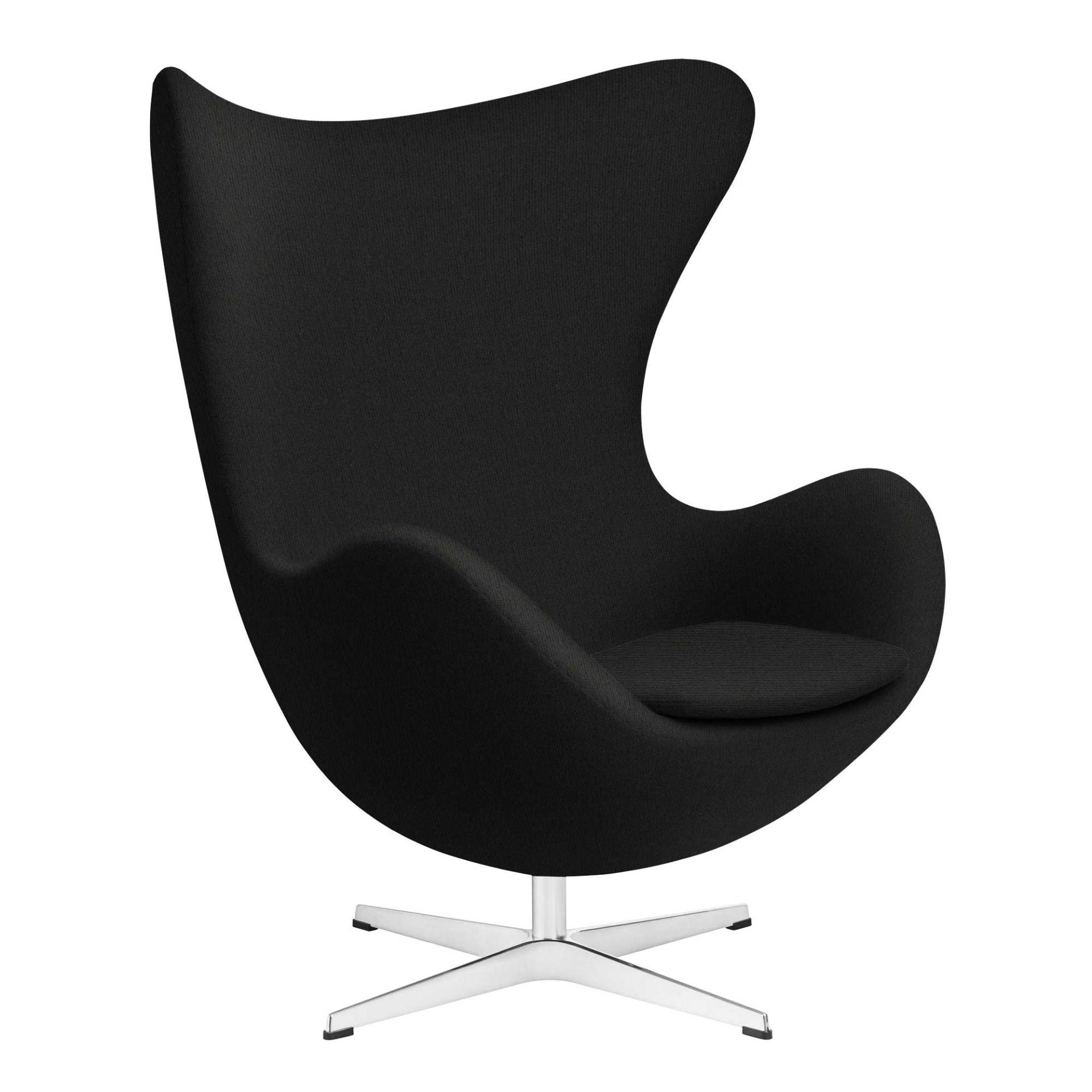 Fritz Hansen - Egg/ Das Ei™ Loungesessel Stoff Christianshavn - schwarz uni/Stoff Christianshavn 1175/Fuß Aluminium seidenmatt poliert/BxHxT 86x107x79 von Fritz Hansen