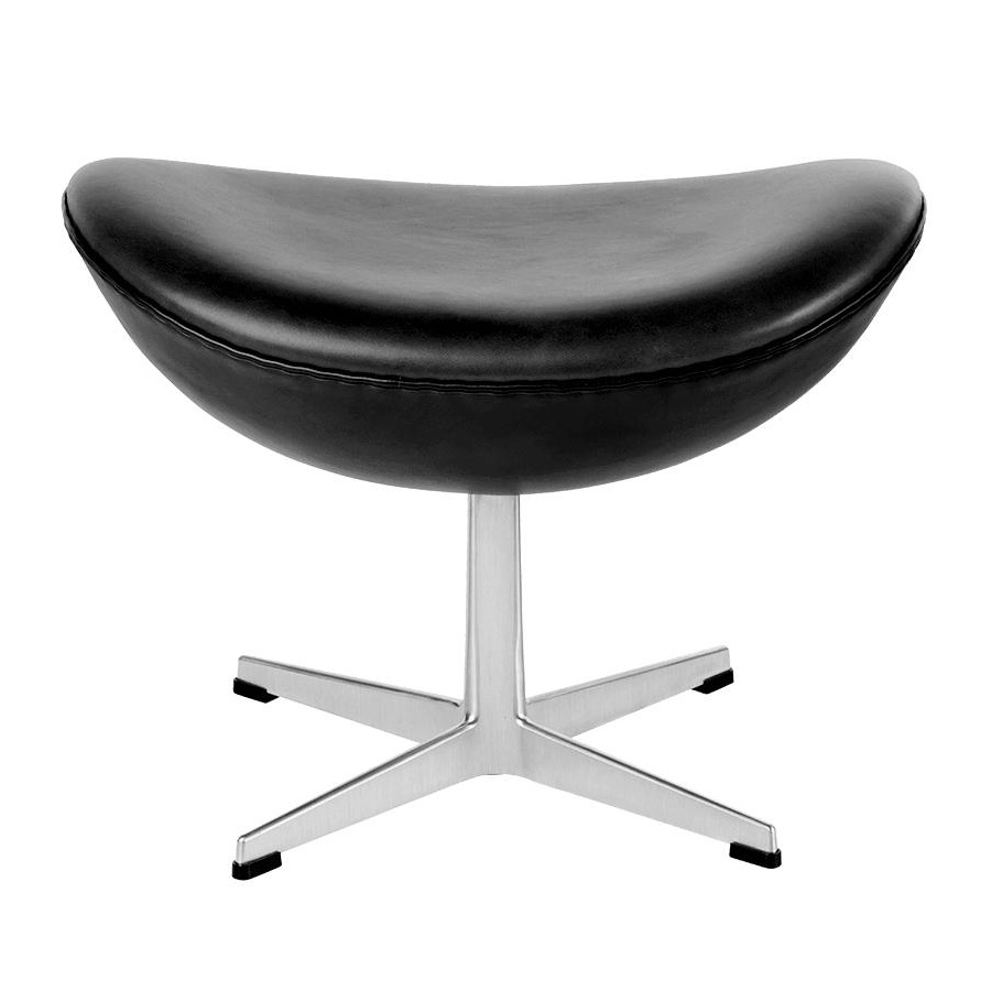 Fritz Hansen - Egg/Das Ei™ Fußhocker Leder - schwarz/Essential Leder/Gestell Aluminium satinpoliert/BxHxT 56x37x40cm von Fritz Hansen