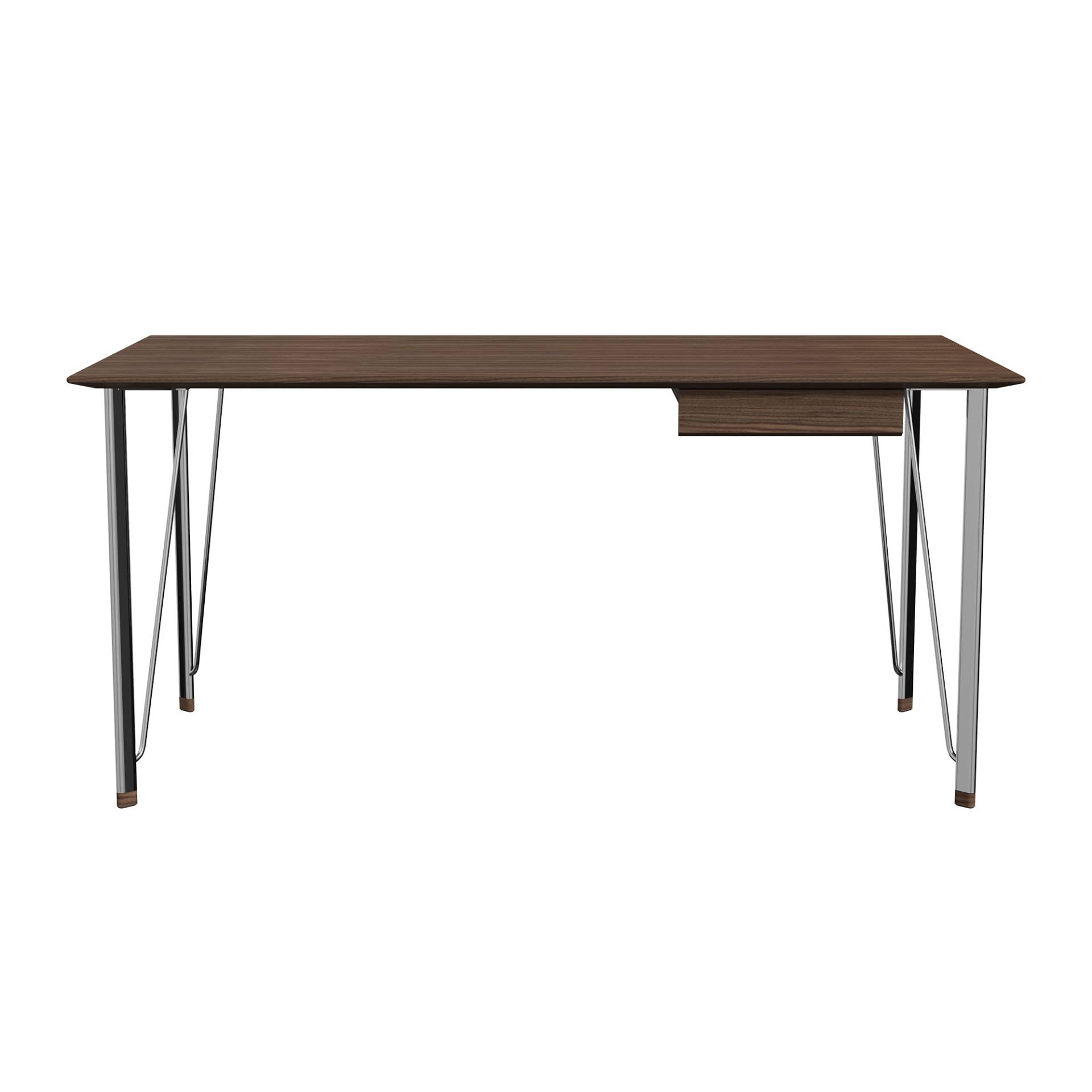 Fritz Hansen - FH3605™ Schreibtisch mit Schublade - nussbaum, verchromt/Tischplatte MDF furniert/Gestell Stahl verchromt/BxHxT 152x72x80cm von Fritz Hansen