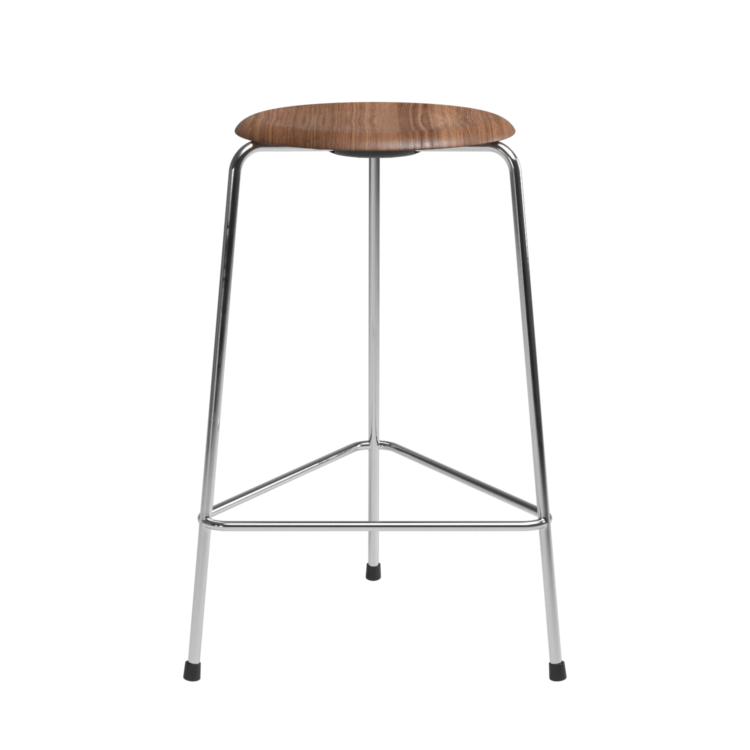 Fritz Hansen - High Dot™ Barhocker Furnier 3 Beine - walnuss/Sitzfläche Walnuss klar lackiert/Gestell verchromt/HxØ 65x44cm von Fritz Hansen