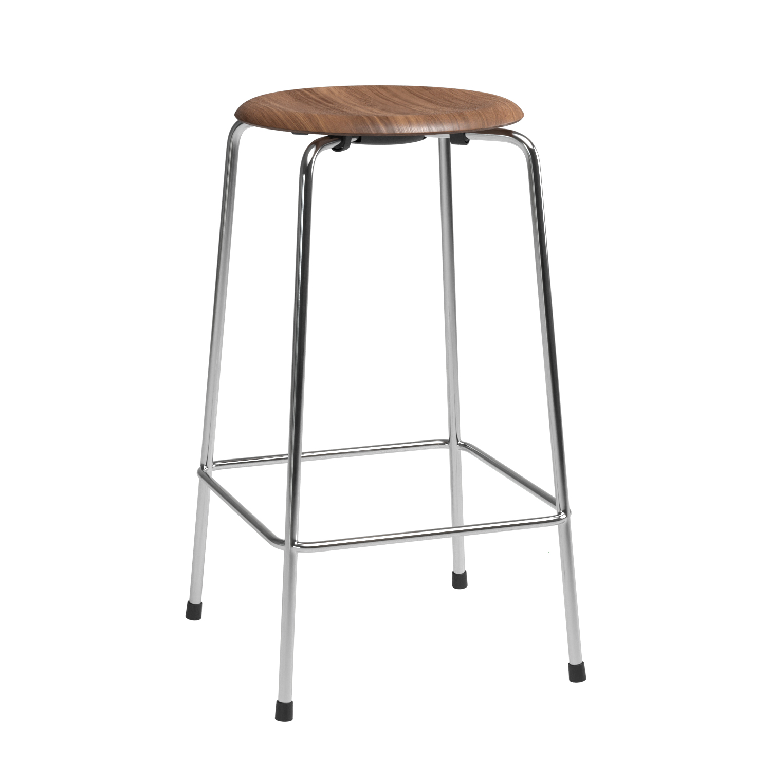 Fritz Hansen - High Dot™ Barhocker Niedrig Furnier 4 Beine - walnuss/Sitzfläche Walnuss klar lackiert/Gestell verchromt/BxHxT 37,3x65x37,3cm von Fritz Hansen