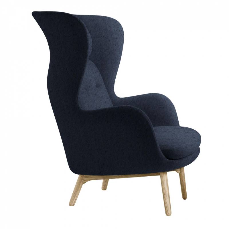 Fritz Hansen - Ro™ Sessel Gestell Eiche - dunkelblau/Stoff Christianshavn 1155/Gestell Eiche massiv klar lackiert/BxHxT 80x113x97cm von Fritz Hansen