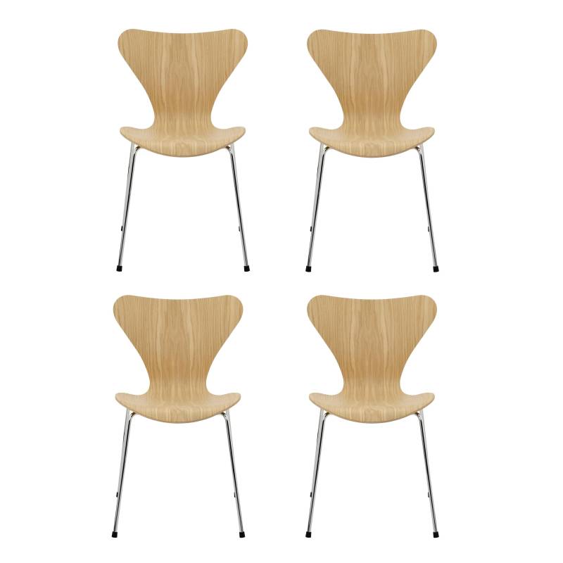 Fritz Hansen - Serie 7™ Stuhl Naturfurnier 4er Set - eiche/Sitzfläche Eiche/Gestell Stahl verchromt/BxHxT 50x82x52cm von Fritz Hansen