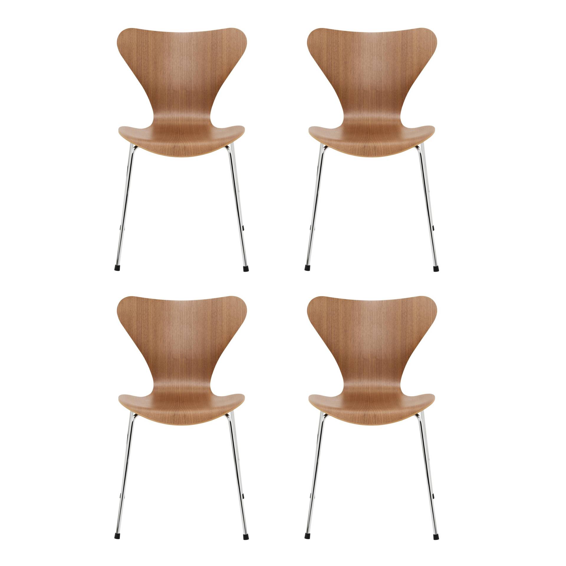 Fritz Hansen - Serie 7™ Stuhl Naturfurnier 4er Set - walnussbraun/Sitzfläche Walnussholz/Gestell Stahl verchromt/BxHxT 50x82x52cm von Fritz Hansen