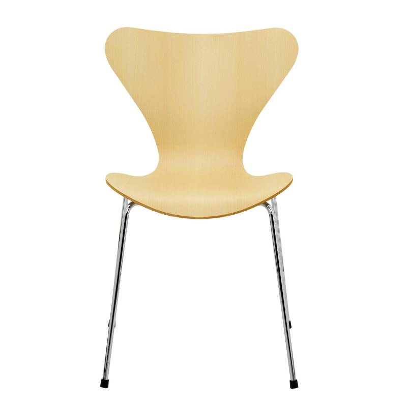 Fritz Hansen - Serie 7™ Stuhl Naturfurnier - buche/Sitzfläche Buche/Gestell Stahl verchromt/BxHxT 50x82x52cm von Fritz Hansen