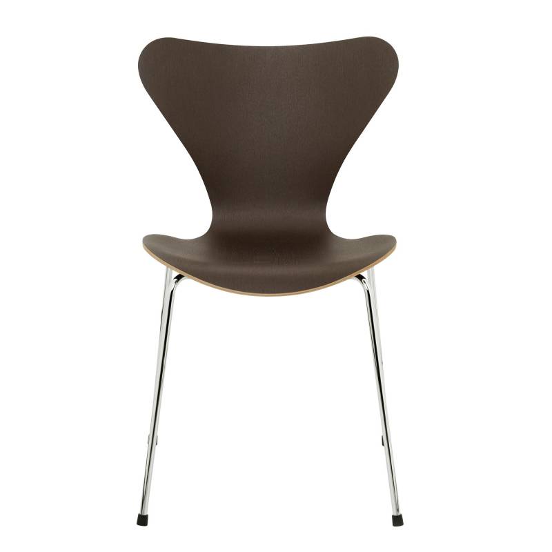 Fritz Hansen - Serie 7™ Stuhl Naturfurnier - eiche dunkel/Sitzfläche Eiche dunkel gebeizt/Gestell Stahl verchromt/BxHxT 50x82x52cm von Fritz Hansen