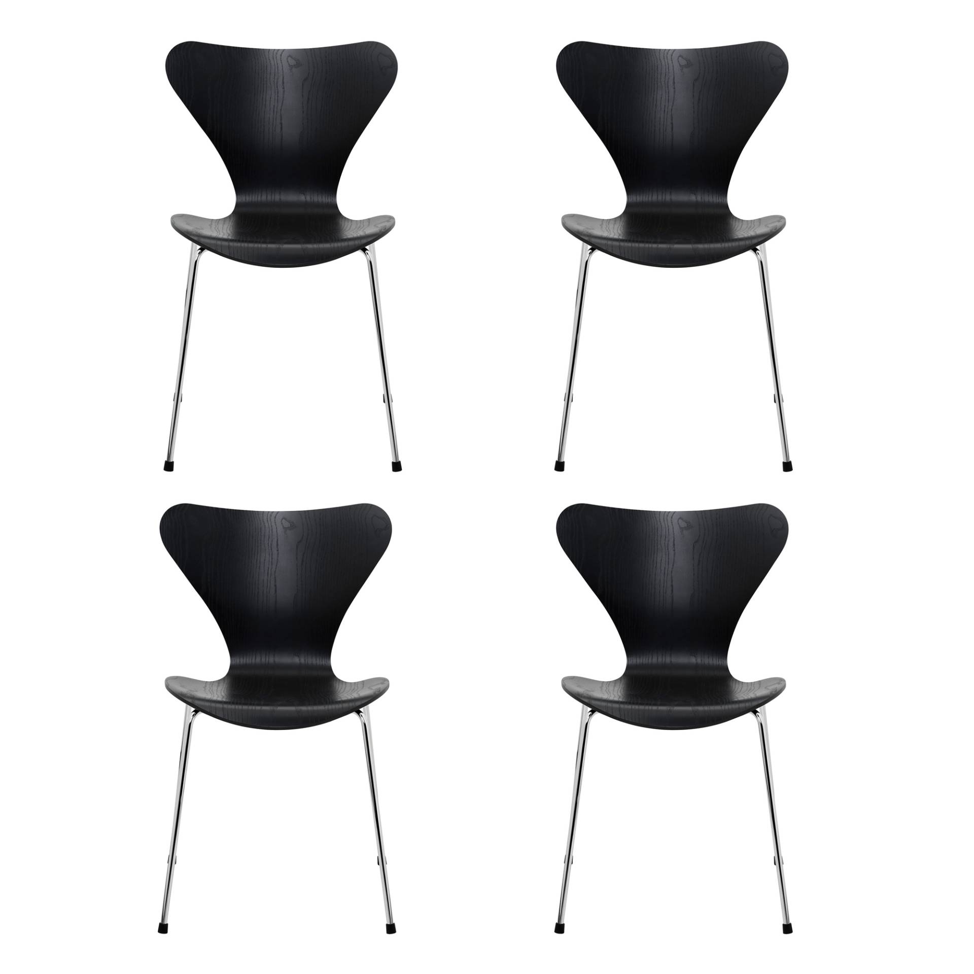 Fritz Hansen - Serie 7™ Stuhl gefärbte Esche Gestell Verchromt 4er Set - schwarz/Sitzfläche gefärbte Esche/Gestell Stahl verchromt/BxHxT 50x82x52cm von Fritz Hansen