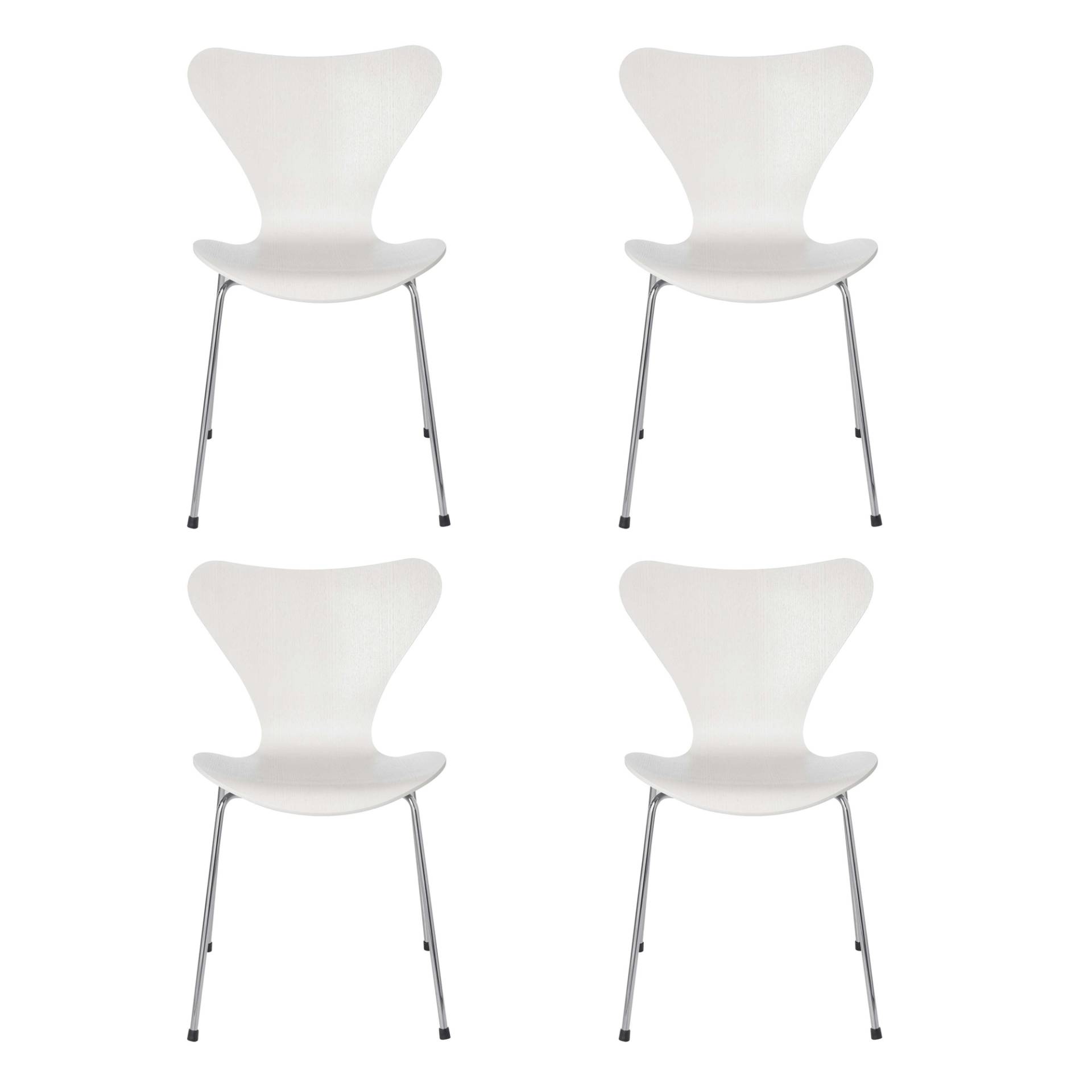 Fritz Hansen - Serie 7™ Stuhl gefärbte Esche Gestell Verchromt 4er Set - weiß/Sitzfläche gefärbte Esche/Gestell Stahl verchromt/BxHxT 50x82x52cm von Fritz Hansen