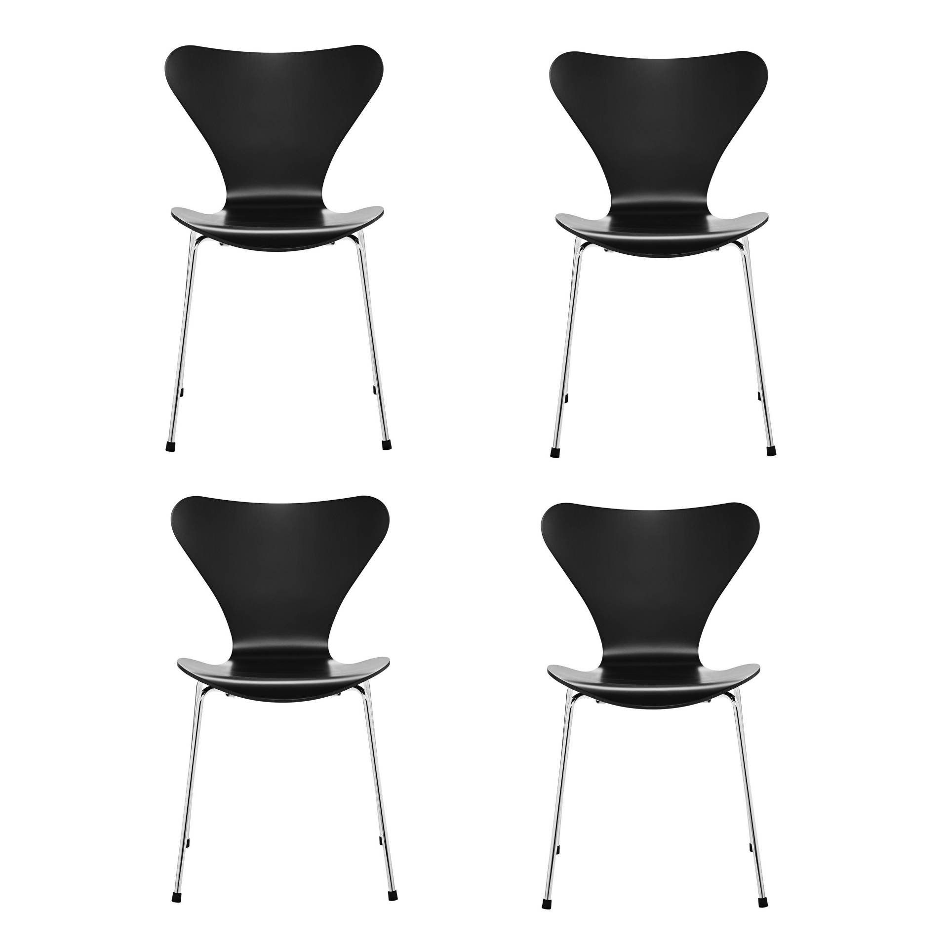 Fritz Hansen - Serie 7™ Stuhl lackiert 4er Set - schwarz/lackiert/Gestell Stahl verchromt/BxHxT 50x82x52cm von Fritz Hansen