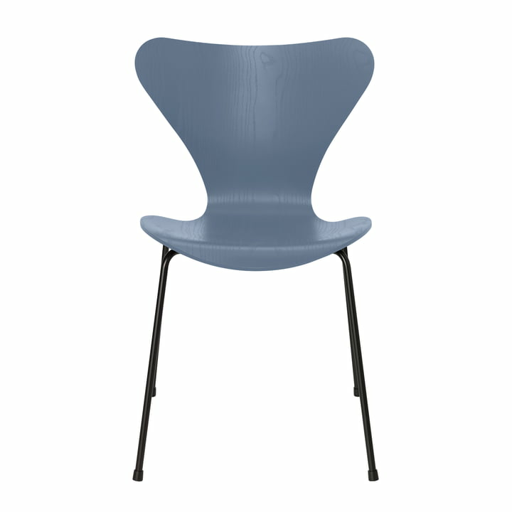 Fritz Hansen Serie 7 Stuhl Esszimmerstuhl Holz Dusk Blue Gefärbt Gestell Schwarz B-Ware von Fritz Hansen