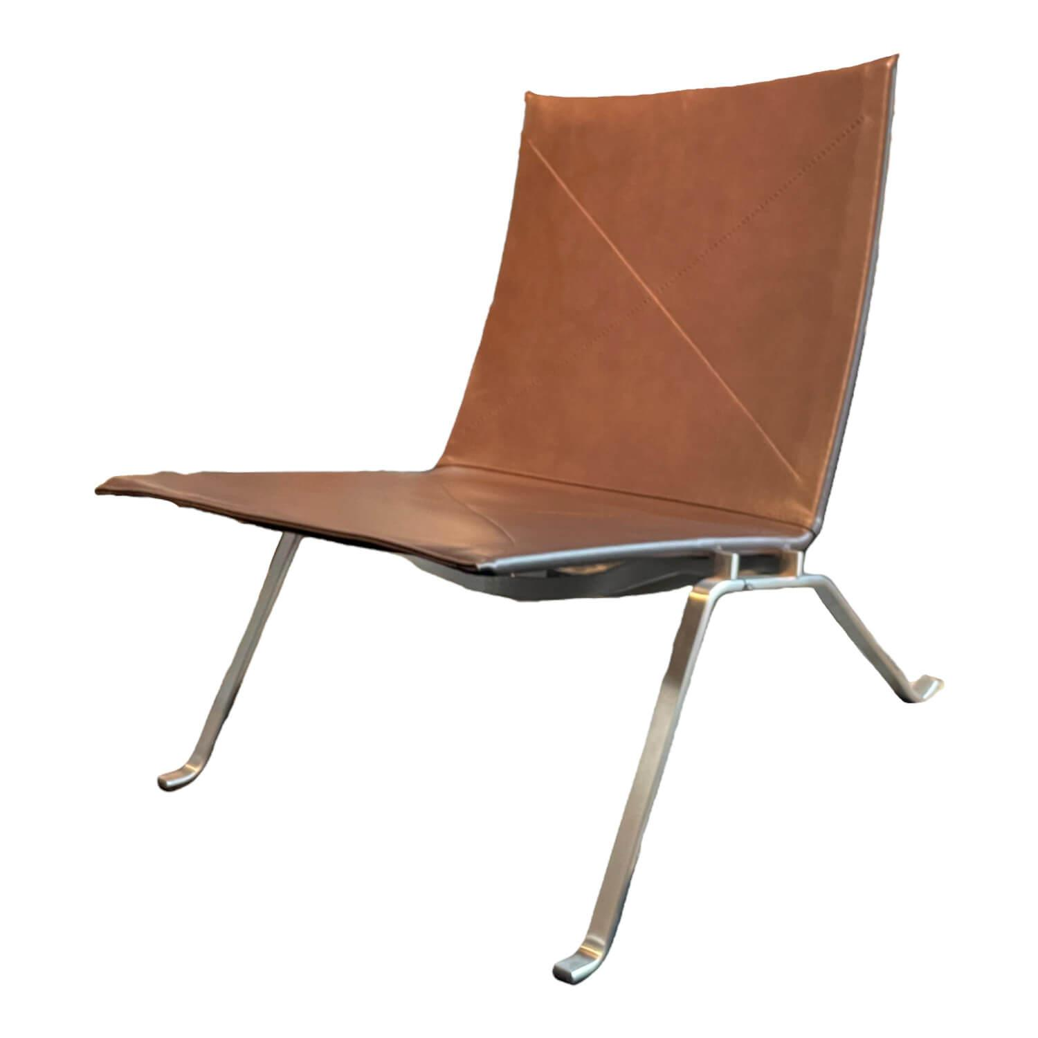 Sessel PK22 Leder Braun Gestell Silber von Fritz Hansen