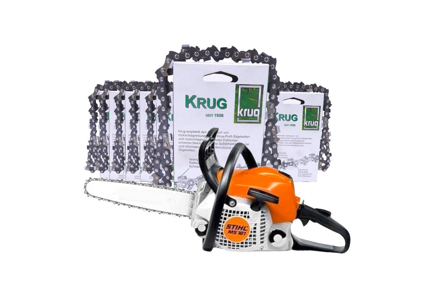 Fritz Krug Benzin-Kettensäge Set: Stihl MS 182 Motorsäge + 20 Profi C Sägeketten (30 cm) von Fritz Krug