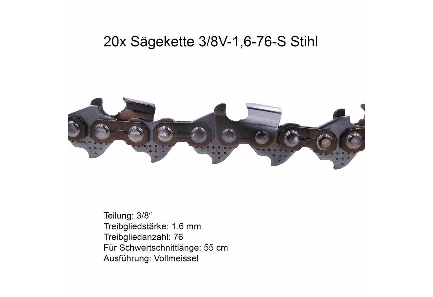 Fritz Krug Ersatzkette 2 Stück Stihl RSC Sägekette 3/8 1.3 mm 76 TG Vollmeissel, 3/8V von Fritz Krug