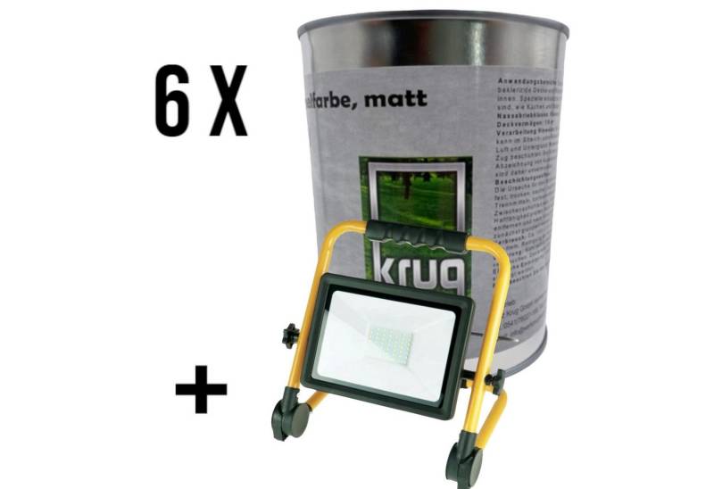 Fritz Krug Feuchtraumfarbe 6x 0,75L Antischimmelfarbe + SMD LED Baustrahler 50W von Fritz Krug