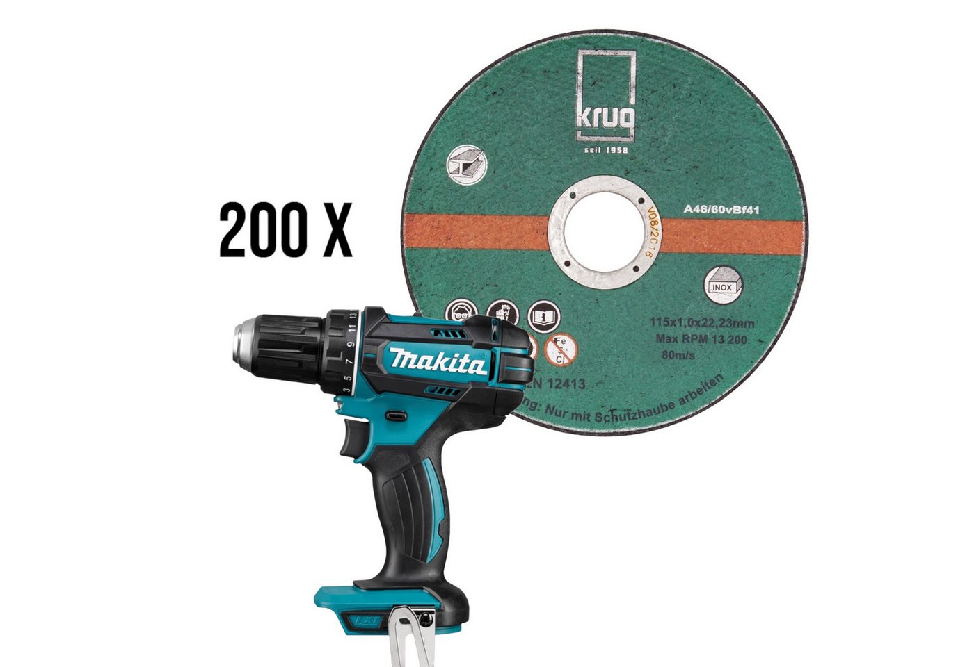 Fritz Krug Trennscheiben Set 200 Stück Inox C Trennscheiben 115x1.0 mm + Makita Akku-Bohrs von Fritz Krug