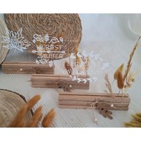 Postkartenhalter Mit Herbstlicher Acrylglasscheibe Und Trockenblumen | Acrylglas Herbst Schild Aufdruck Kartenhalter von FrlSvenjaKreativ