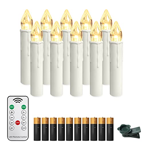 Froadp 10 Stück Mini Weihnachtsbaumkerzen Kabellose mit Timer, Fernbedienung & Clips Warmweiß LED Kerzen Satz Christbaumkerzen Dimmbar Baumkerzen Dekoration für Weihnachten (mit AA Batterie) von Froadp