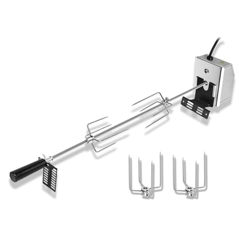 Froadp 117cm Grillspieße aus Stainless Steel mit Motor 220-240V 8x8mm Edelstahl Barbecue Skewer Set mit 4 Fleischnadel Drehspieß Elektrischer Barbecue Zubehör für Gasgrill Holzkohlegrill (4W) von Froadp