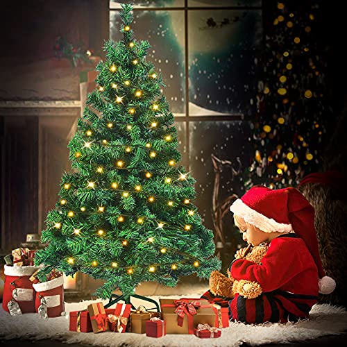 Froadp 120cm Künstlicher Weihnachtsbaum aus PVC Illuminated Kunst Tannenbaum Abziehbar Christbaum mit 220 Zweige Schwer Entflammbar Tannenbaumständer für Innen Weihnachten Deko(120 LEDs) von Froadp