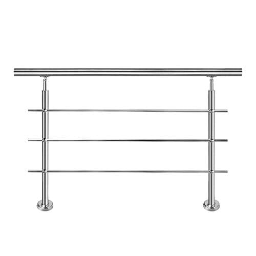 Froadp 120cm Treppengeländer Edelstahl Winkelverstellbar Handläufe mit Kugelring und 2 Pfosten Innen Stange Geländer-Set für Treppen Terrassen Brüstung (3 Querstäbe) von Froadp