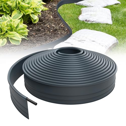 Froadp 12m Flexible Rasenkante Kunststoff Beetumrandung Gartenumrandung Blumenbeetumrandung 9.6cm Hoch Rasen Beeteinfassung Mähkante für Gartenkante, Wege, Begrenzungen, Kieswege (Anthrazit) von Froadp