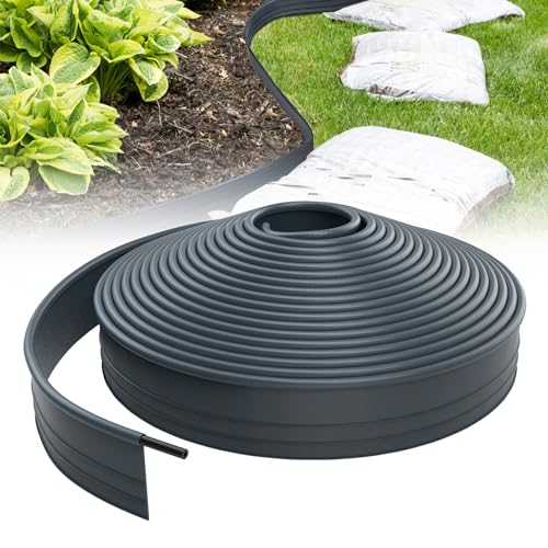 Froadp 15m Flexible Rasenkante Kunststoff Beetumrandung Gartenumrandung Blumenbeetumrandung 9.6cm Hoch Rasen Beeteinfassung Mähkante für Gartenkante, Wege, Begrenzungen, Kieswege (Anthrazit) von Froadp